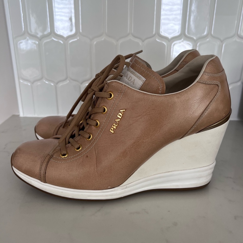 Prada Lace up Wedge Sneakers 39